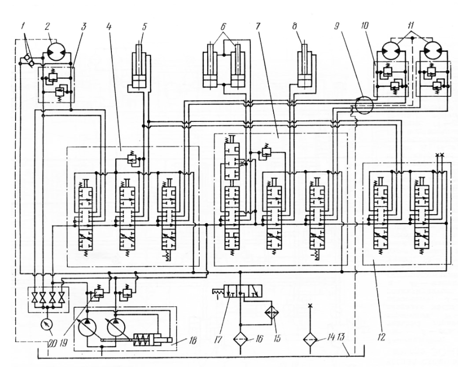 Гидравлика работа экскаватора. Гидравлическая схема экскаватора ЭО-3223. Гидравлическая схема экскаватора ЭО-4124. Гидросхема экскаватора ЭО 2101. Схема гидросистемы экскаватора ЭО-5124.